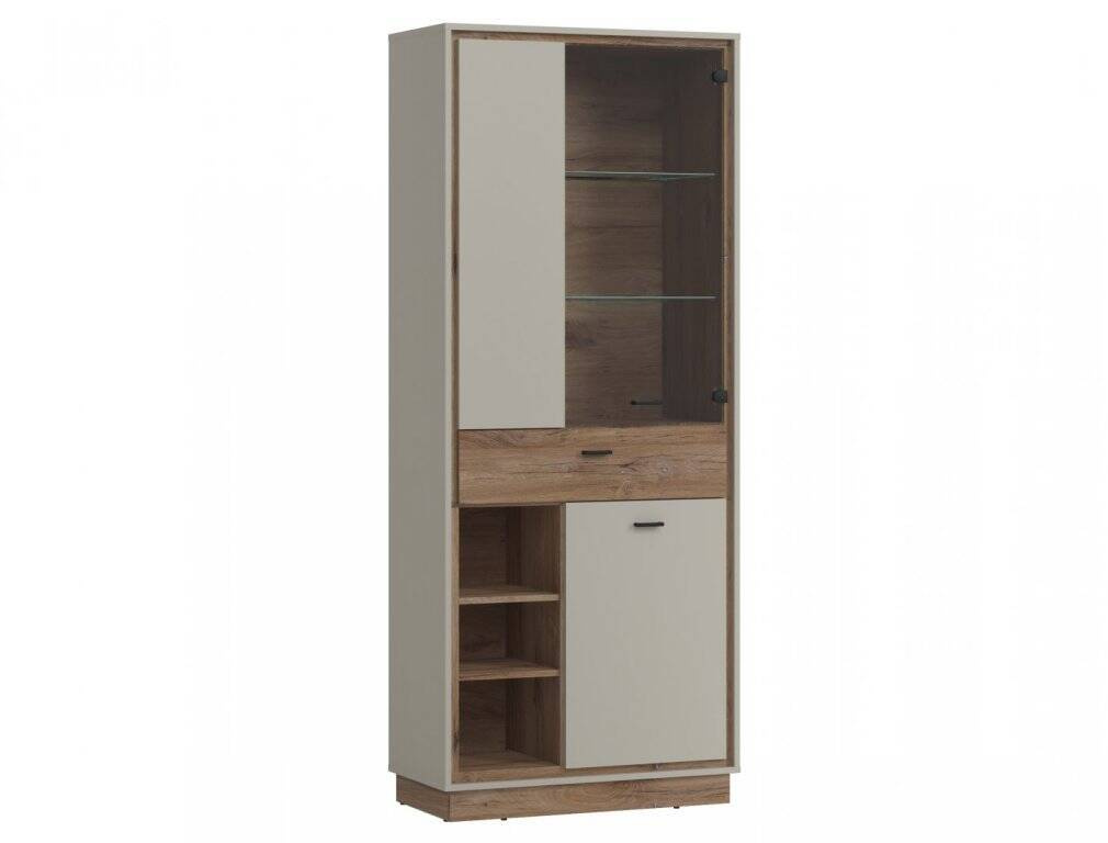 Rivero RIVV05 - 3D1S vitrina, pilka/tamsaus ąžuolo spalvos, Flagstaff spalvos