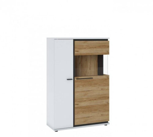 Salinas SAIV01R – Dešinės pusės 2 durų vitrina, balta/Katanijos ąžuolas/juoda