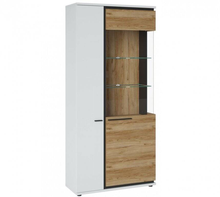 Salinas SAIV02 - 2 durų vitrina, balta/Katanijos ąžuolas/juoda