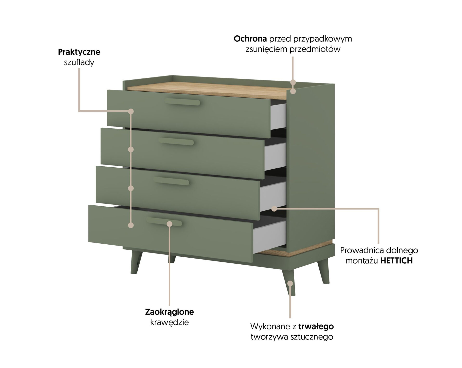 Scandi - 4S komoda, dulkėta žalia, alyvuotas ąžuolas — изображение 2