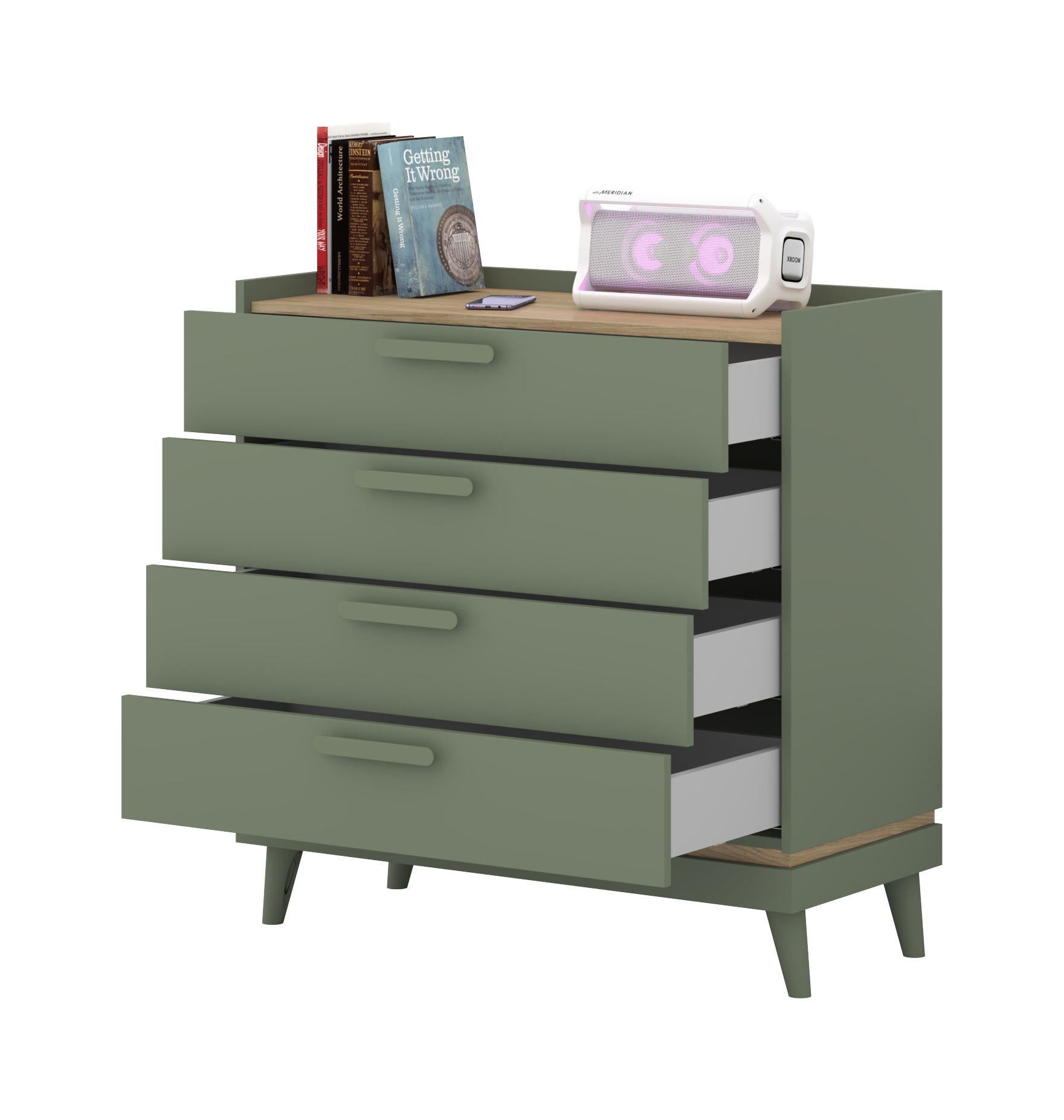 Scandi - 4S komoda, dulkėta žalia, alyvuotas ąžuolas — изображение 4