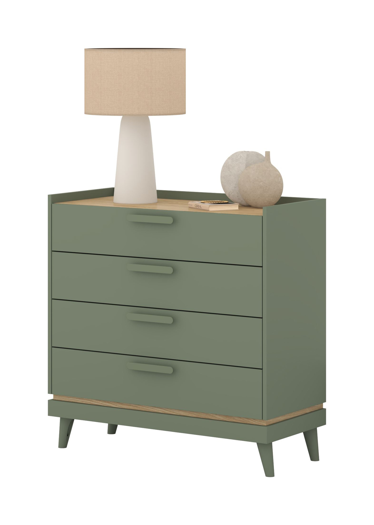 Scandi - 4S komoda, dulkėta žalia, alyvuotas ąžuolas — изображение 6