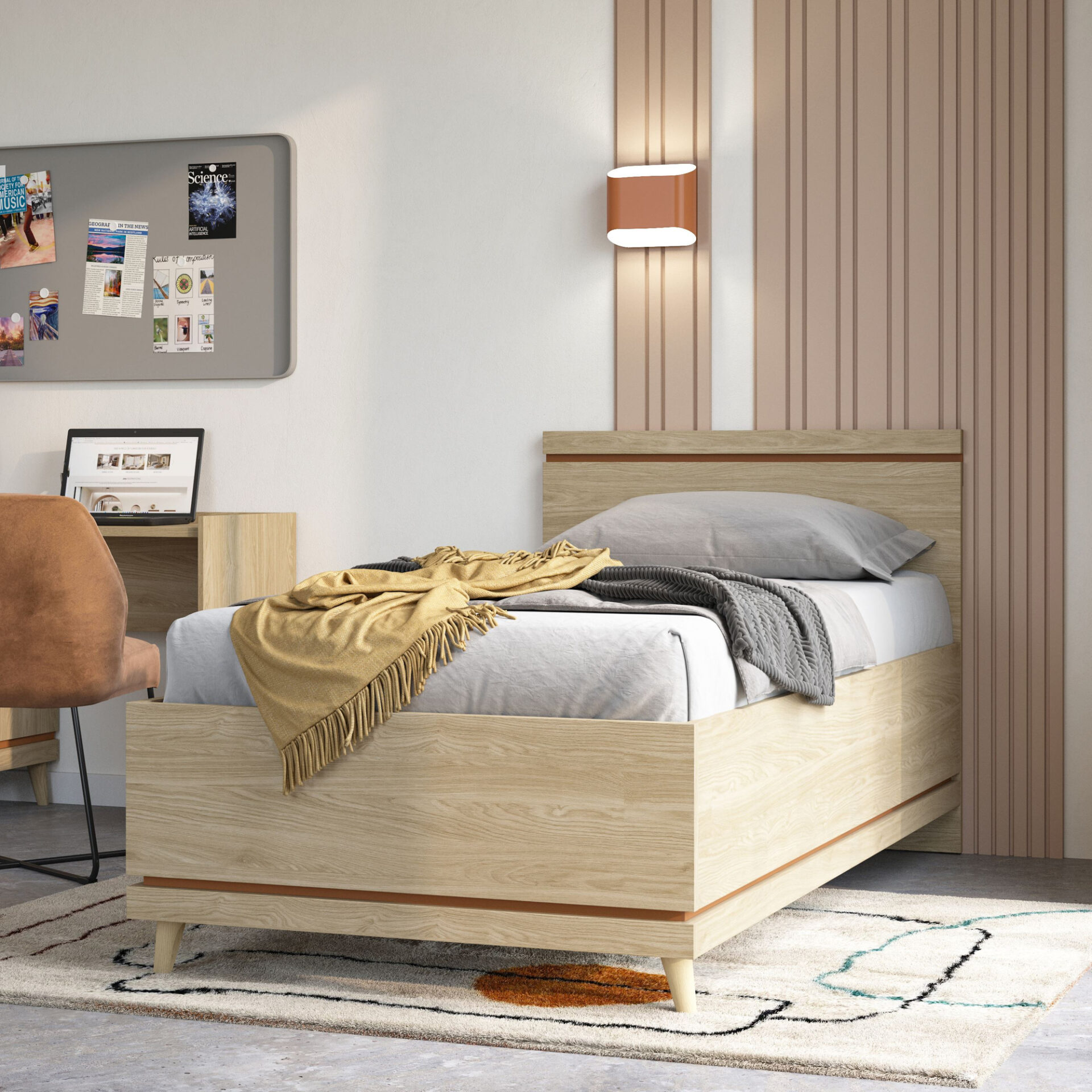 Scandi - Lova 100x200 cm, alyvuotas plytų ąžuolas — изображение 3