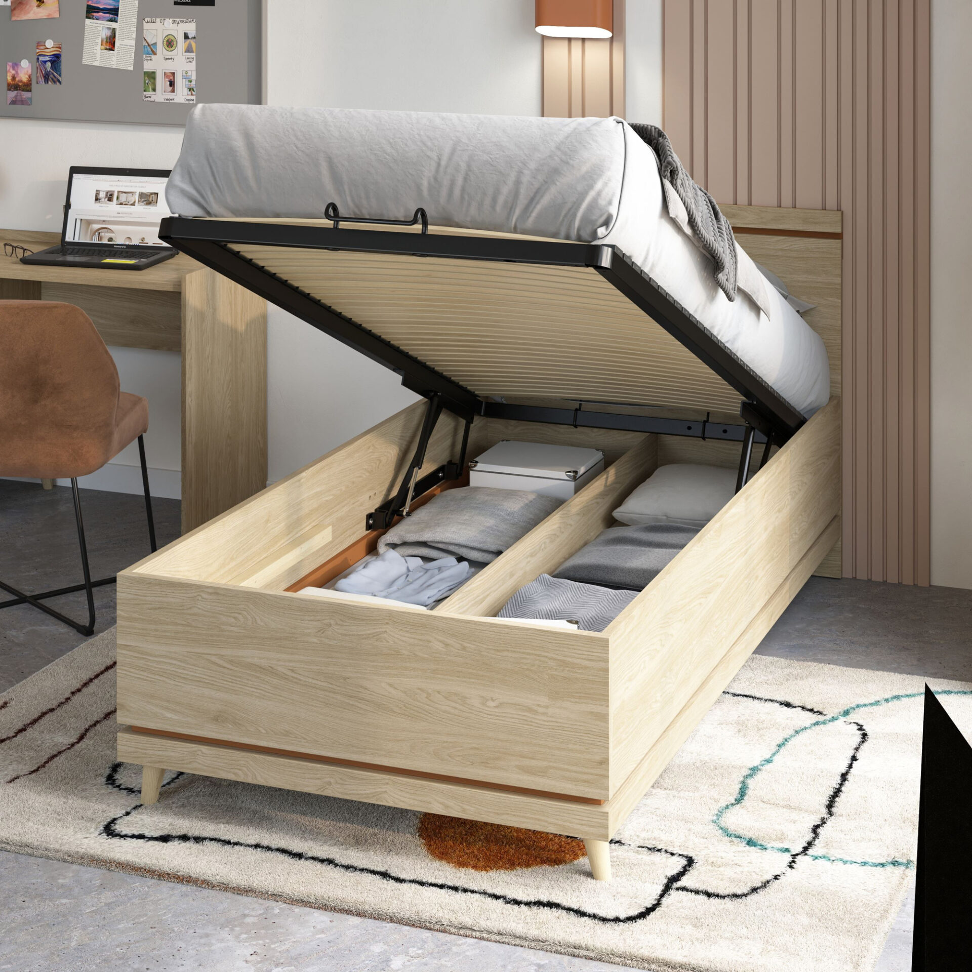 Scandi - Lova 100x200 cm su rėmu, alyvuotas plytų ąžuolas — изображение 3