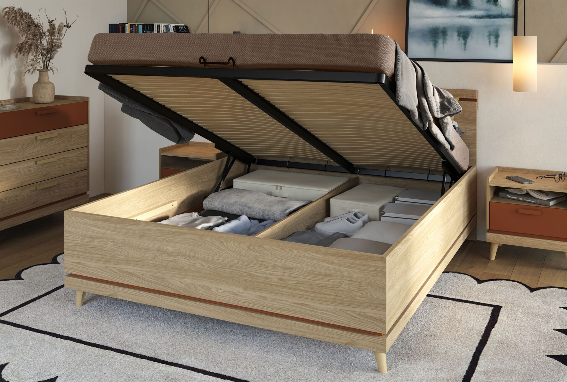 Scandi - Lova 160x200 cm su rėmu, alyvuotas plytų ąžuolas - Paveikslėlis 3