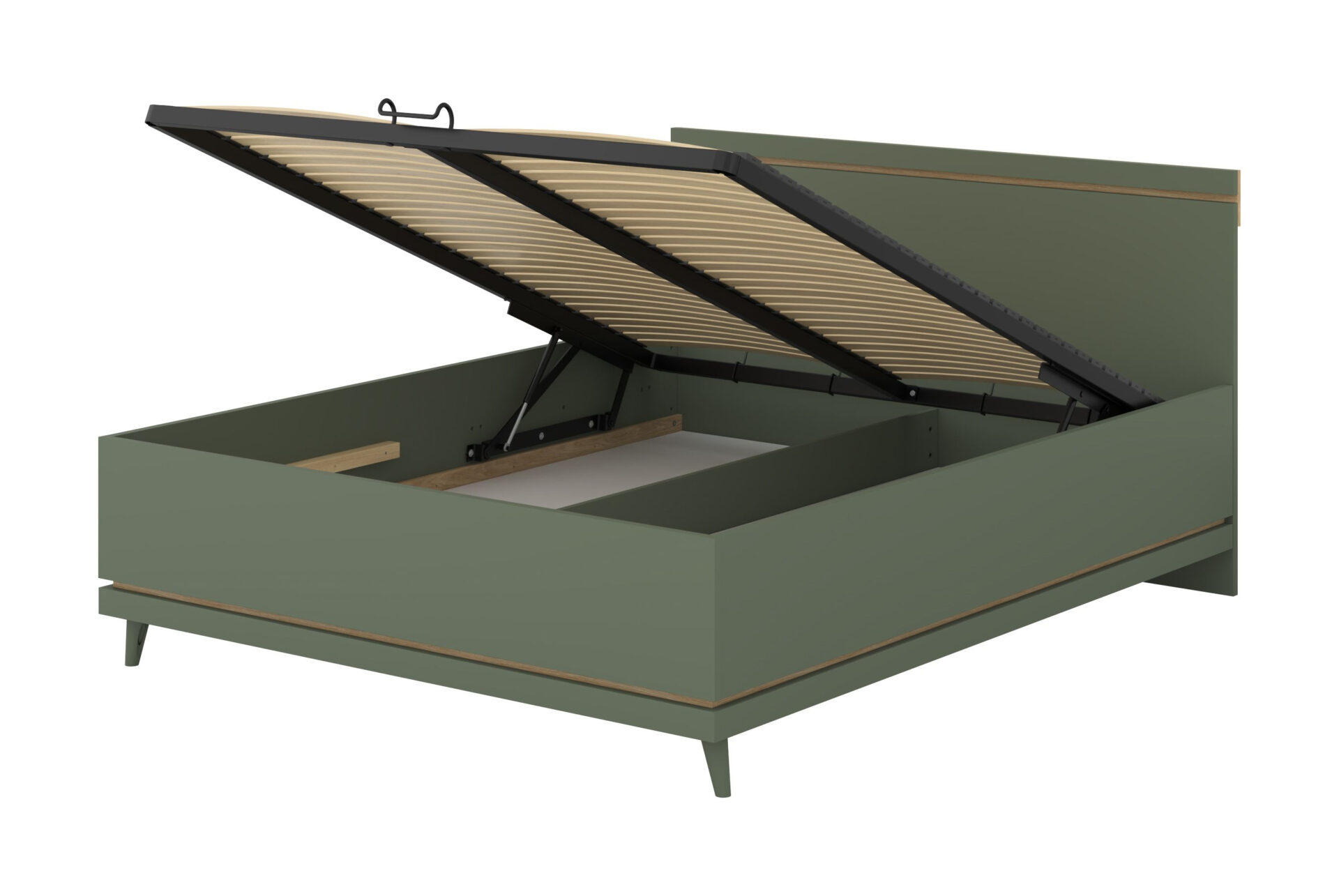 Scandi - Lova 160x200 cm su rėmu, dulkėtos žalios spalvos, alyvuoto ąžuolo spalvos - Paveikslėlis 3