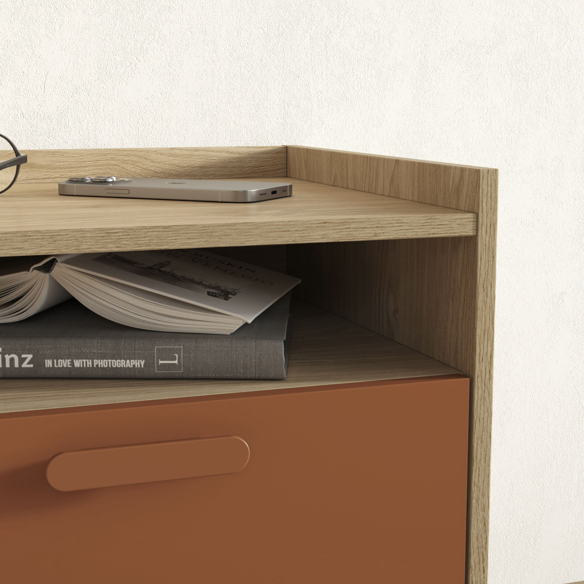 Scandi - 1S naktinis staliukas, alyvuotas ąžuolo plytų imitacijos - Paveikslėlis 5