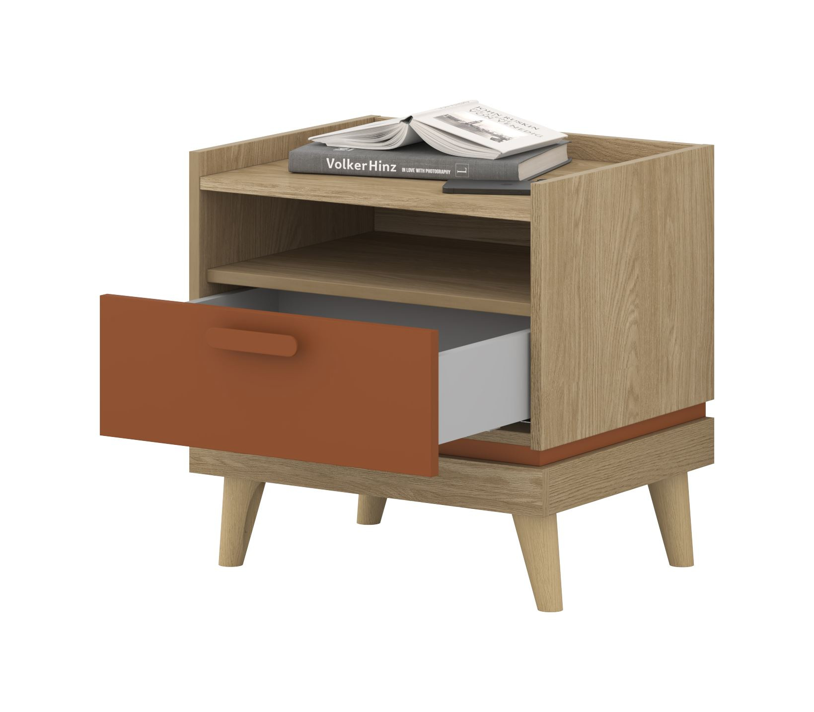 Scandi - 1S naktinis staliukas, alyvuotas ąžuolo plytų imitacijos - Paveikslėlis 3