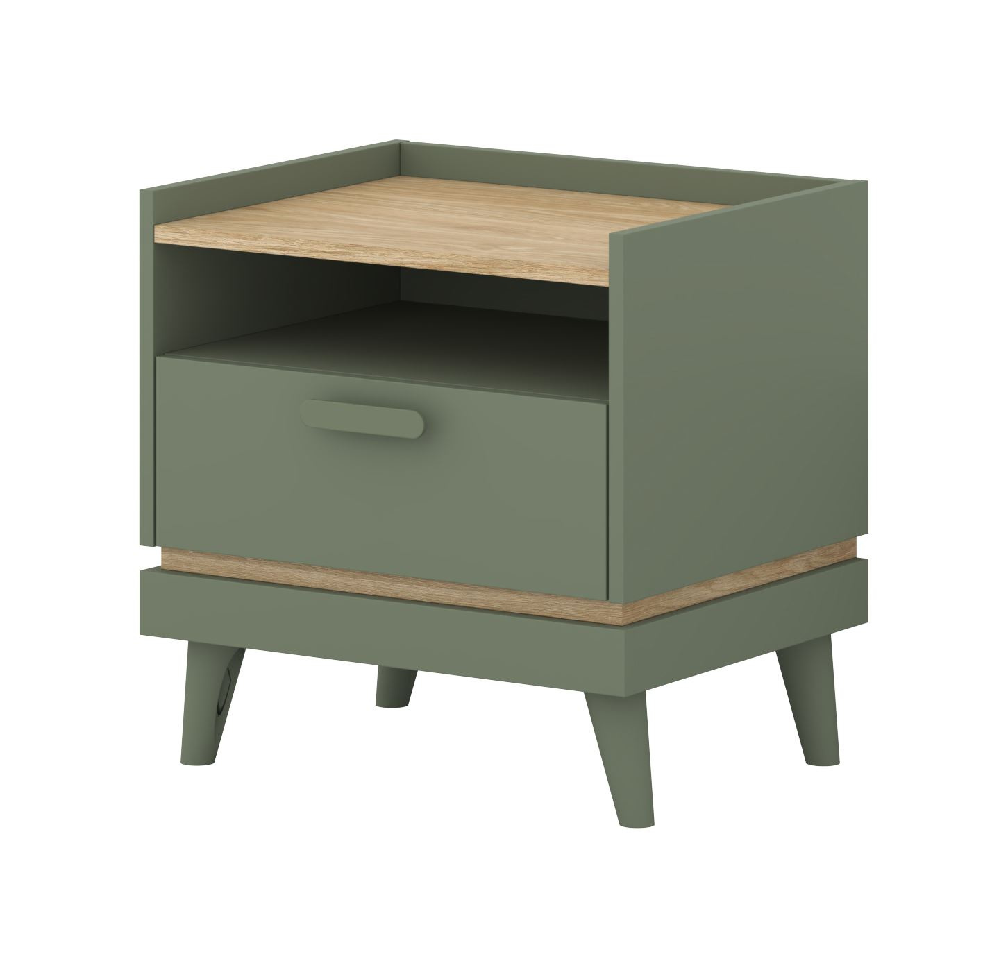 Scandi - 1S naktinis staliukas, dulkėta žalia, alyvuotas ąžuolas