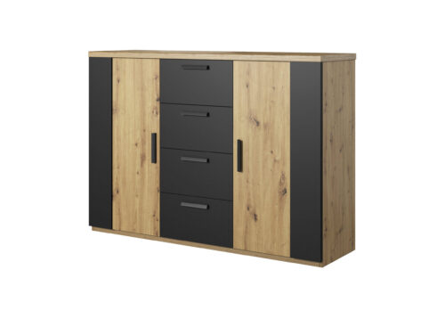 Sigma komoda su stalčiais 2D4S matinė juoda / ąžuolo spalvos