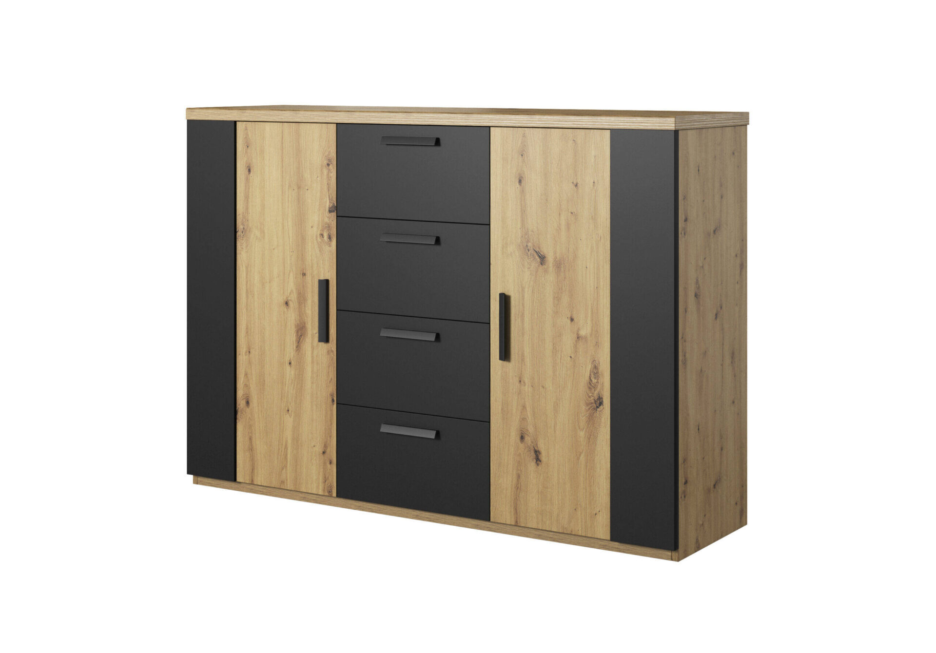 Sigma komoda su stalčiais 2D4S matinė juoda / ąžuolo spalvos