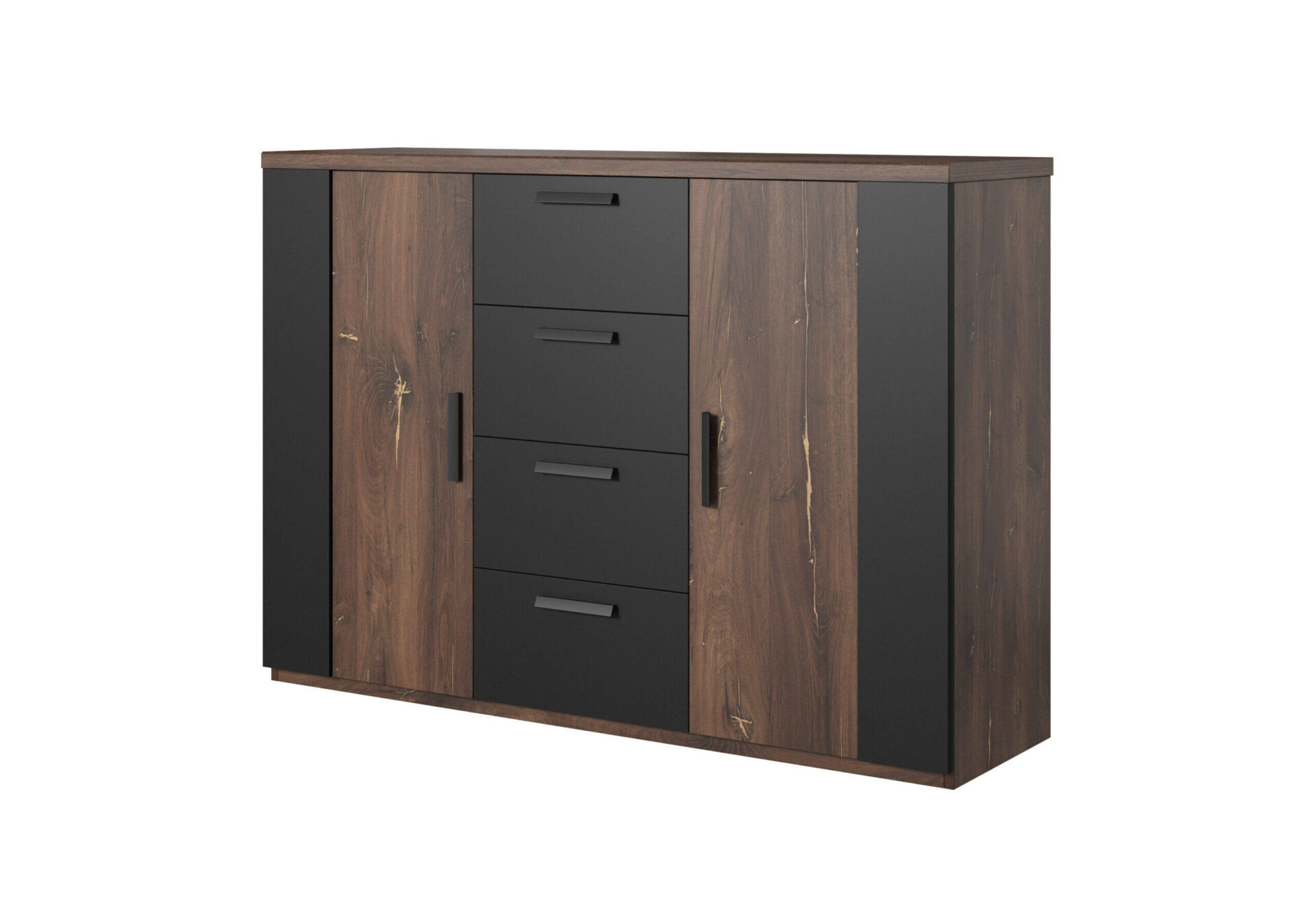 Sigma komoda, 2D4S, ąžuolo spalvos, vėliavos spalvos / matinės juodos spalvos