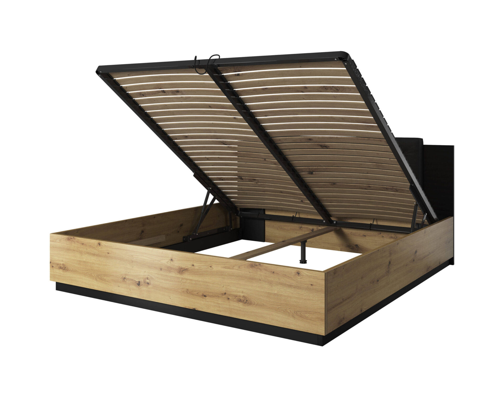 „Sigma“ lova su daiktadėže, 140 cm, „Artisan Oak“ / matinės juodos spalvos