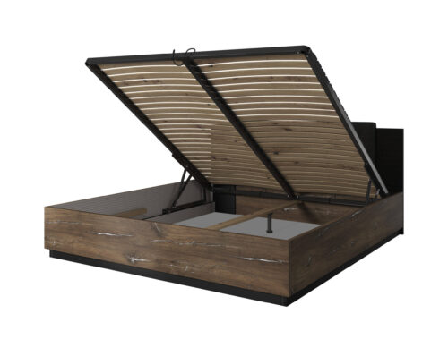 „Sigma“ lova su daiktadėže, 140 cm, „Flagstaff Oak“ / matinės juodos spalvos