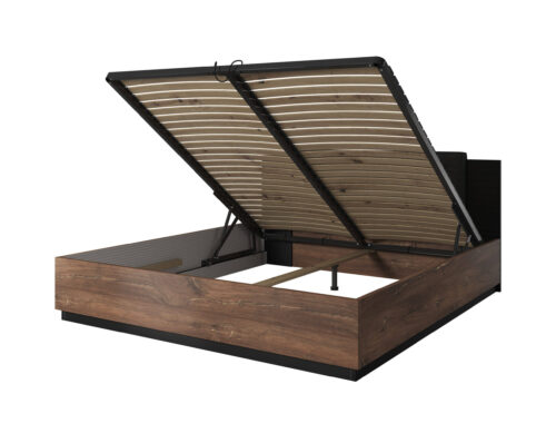 „Sigma“ lova su daiktadėže, 180 cm, „Flagstaff Oak“ / matinės juodos spalvos