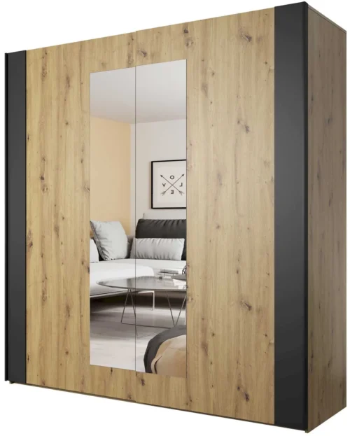 Sigma dviejų durų spinta su veidrodžiais, Artisan Oak / matinė juoda