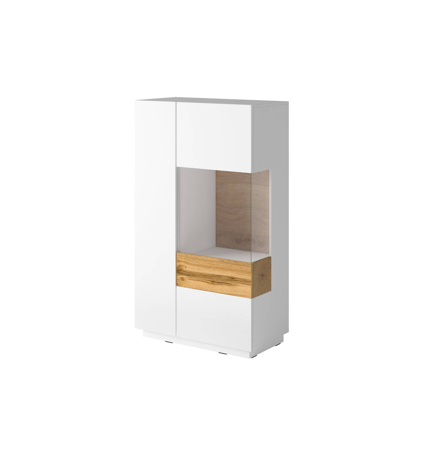 Silke aukšta komoda su 2 durimis, dešininė, blizgi balta / Wotan ąžuolas