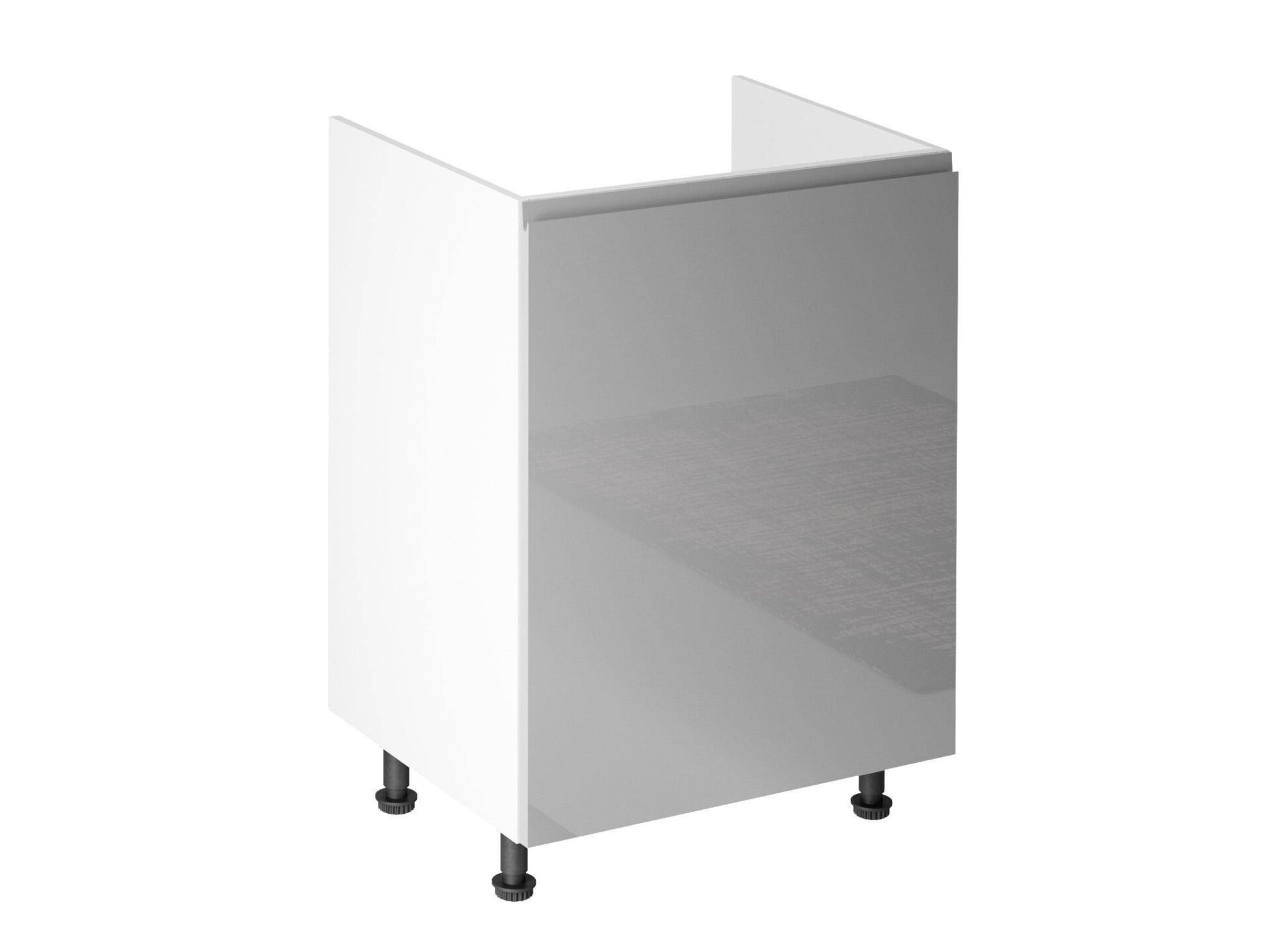 Apatinė virtuvės spintelė su 1 durelėmis kairėje, kriauklė D60Z-L, blizgi drebulės pilka