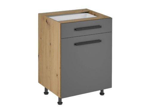 Apatinė virtuvės spintelė 1D1S D60S1 P/L Klasikinė rankena Langen pilka