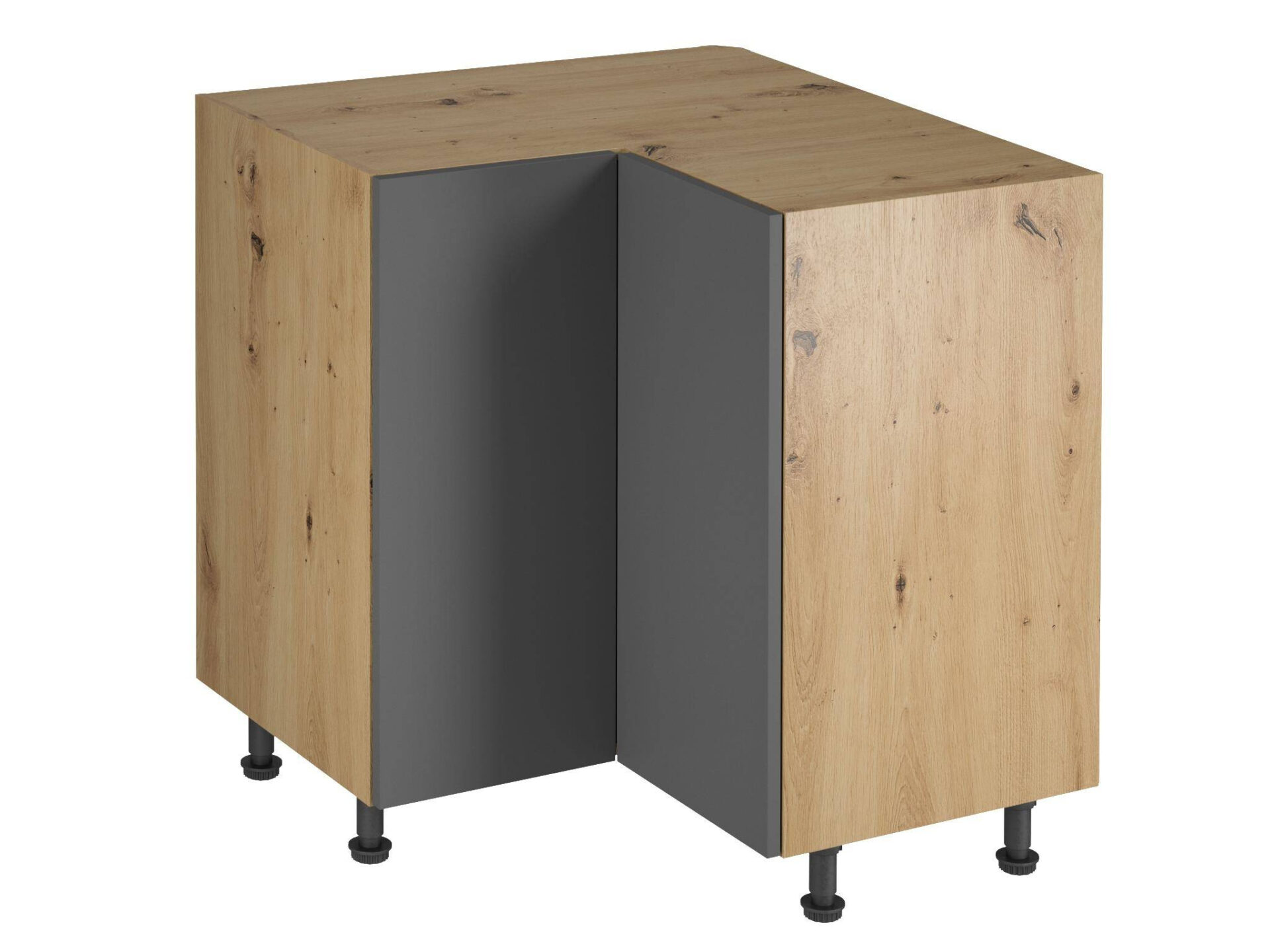 Apatinė 2 durų kampinė virtuvės spintelė D90N be stalviršio, pilka, Langen