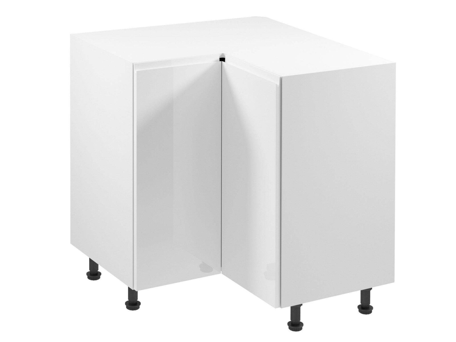 Apatinė 2 durų kampinė virtuvės spintelė D90N be stalviršio, drebulės baltumo, blizgios baltos spalvos