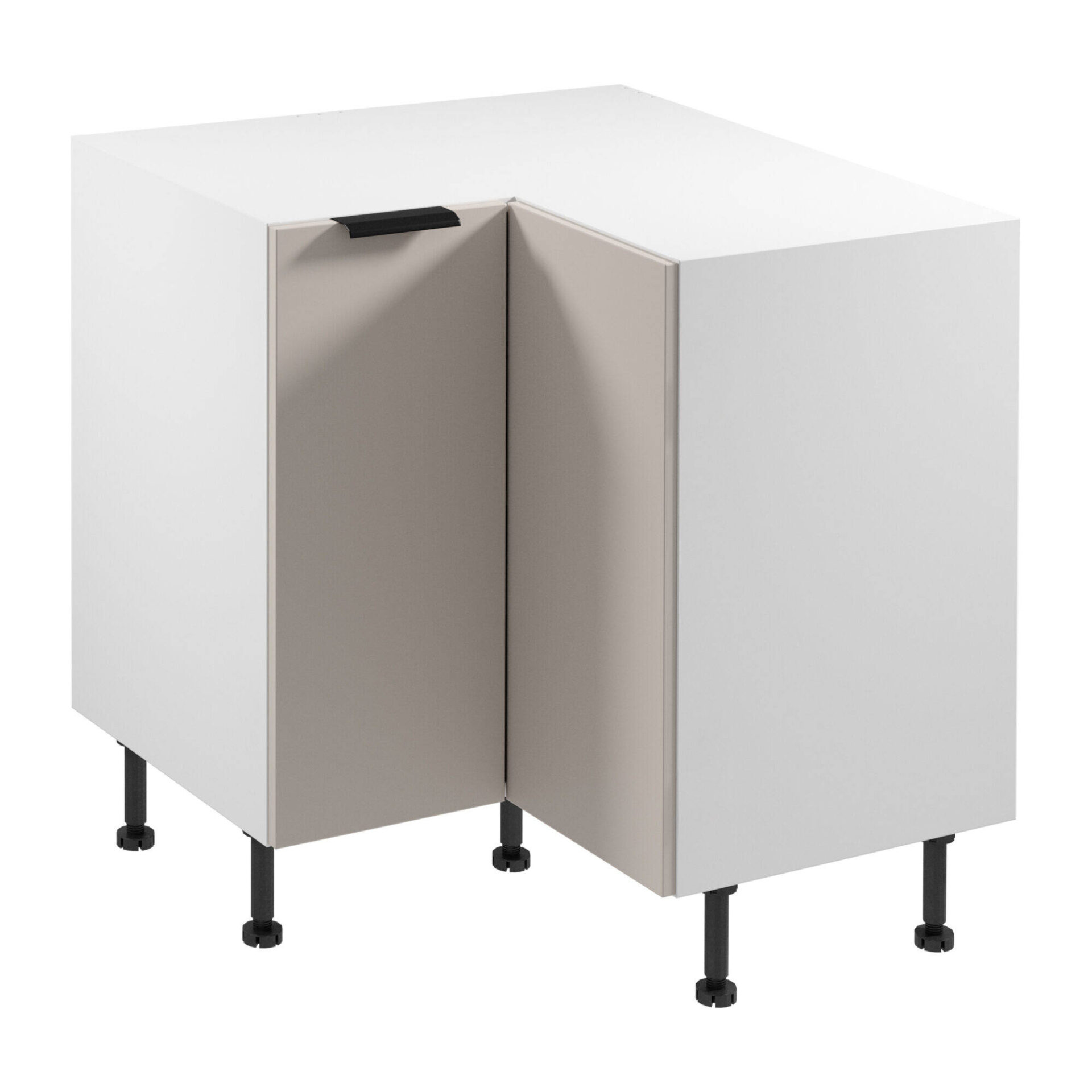 Apatinė 2D kampinė virtuvės spintelė Sorento D90N matinės baltos matinės smėlio spalvos