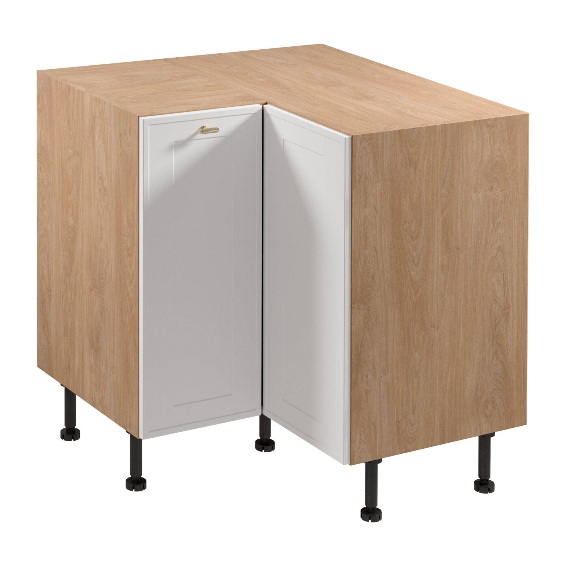 Apatinė 2D kampinė virtuvės spintelė Sorento D90N Puccini matinės baltos spalvos rėmeliu