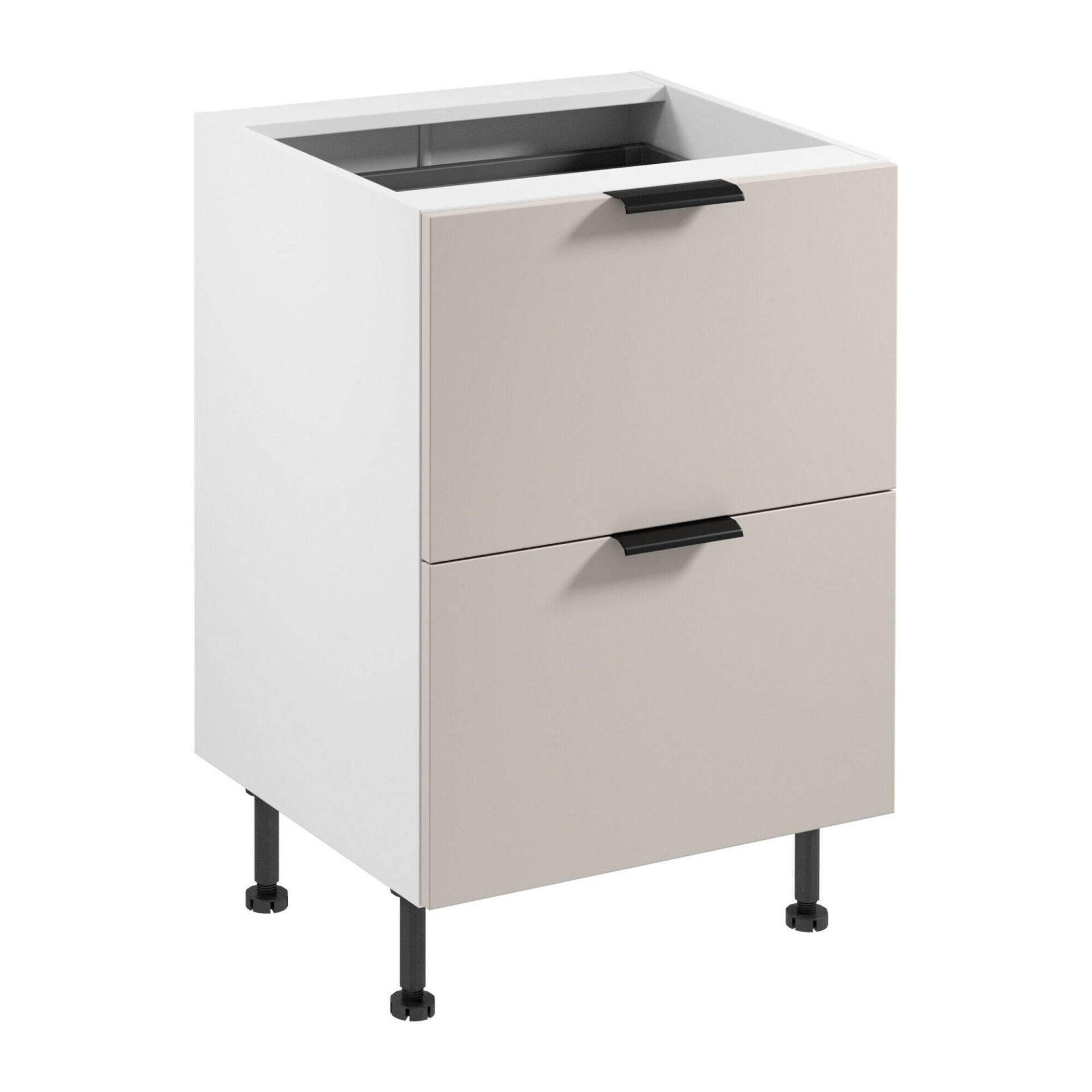 Apatinė virtuvės spintelė 2S su stalo įrankių įdėklu Sorento D60S2+1 AX matinės baltos matinės smėlio spalvos