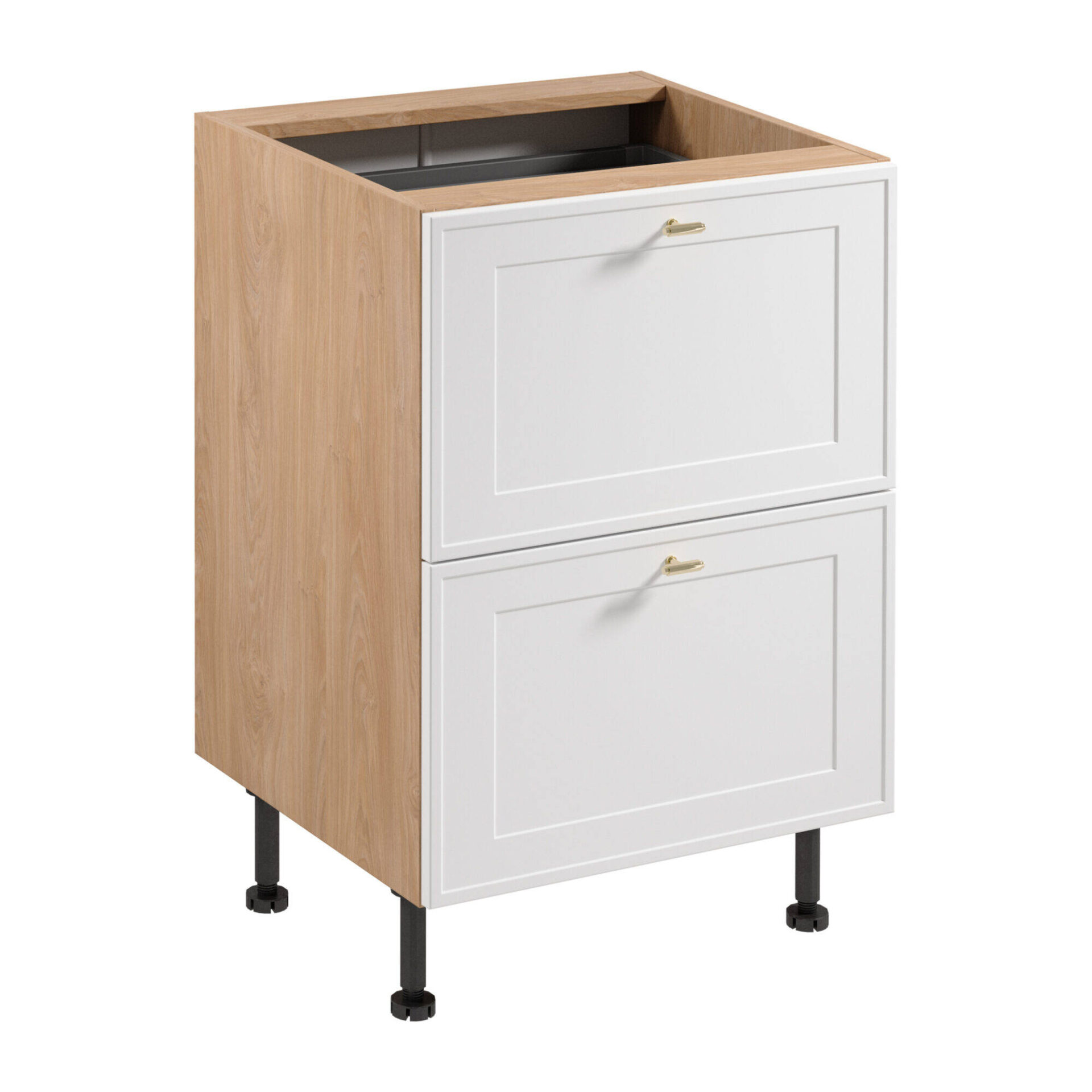 Apatinė virtuvės spintelė 2S su stalo įrankių įdėklu Sorento D60S2+1 AX Puccini matinės baltos spalvos rėmeliu