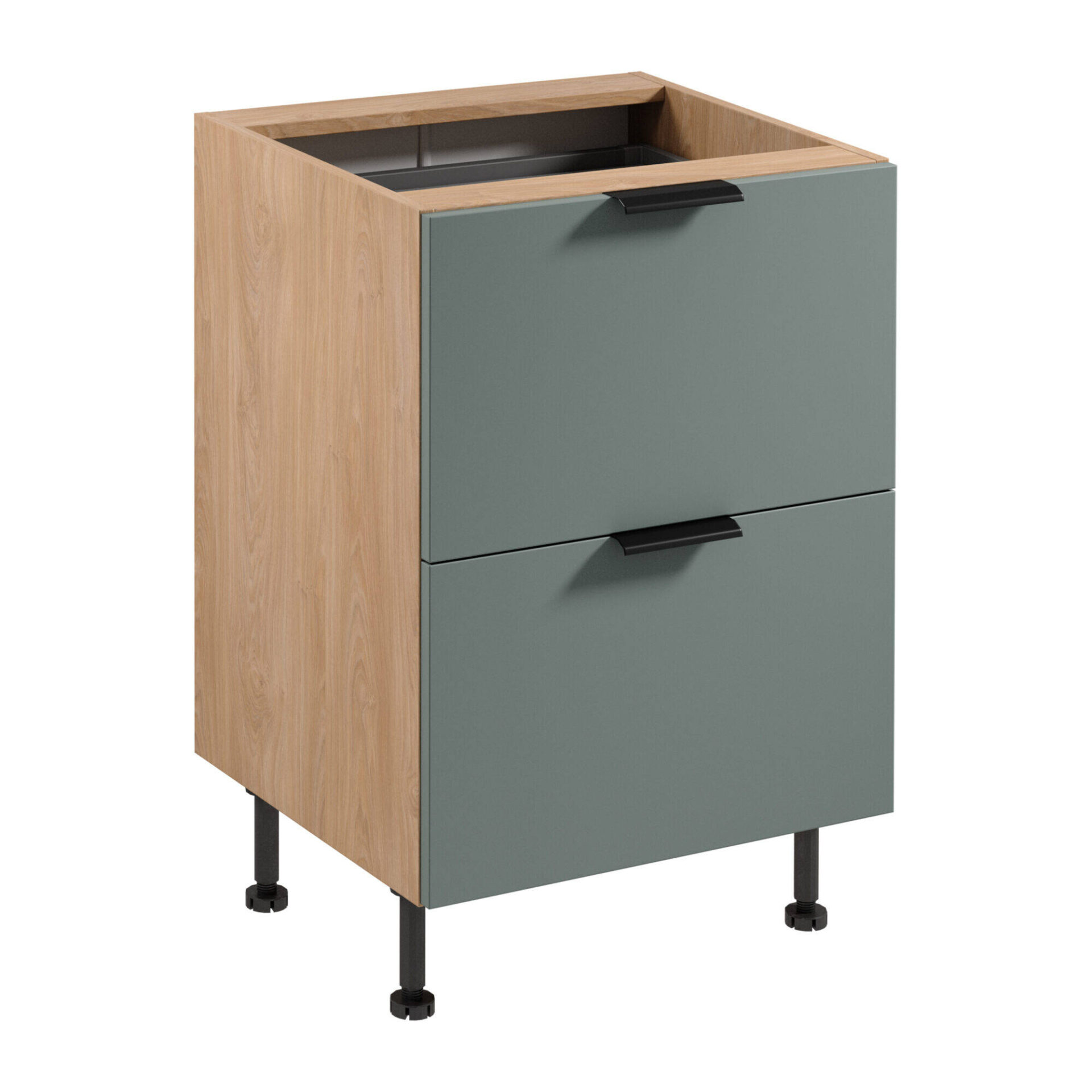 Apatinė virtuvės spintelė 2S su stalo įrankių įdėklu Sorento D60S2+1 AX Puccini žalia