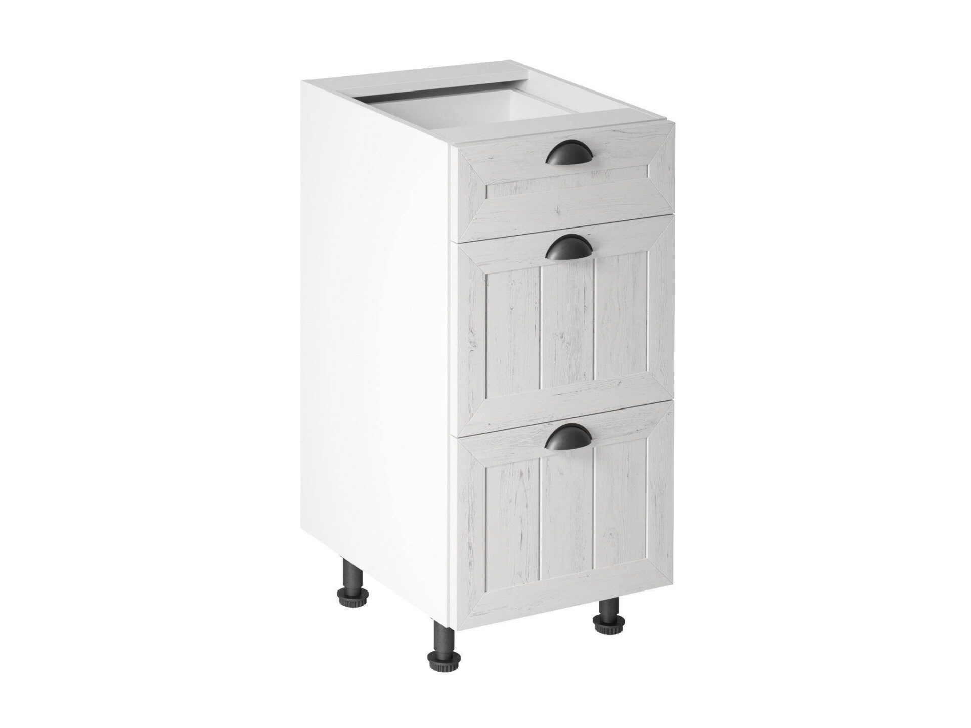 Apatinė virtuvės spintelė su 3 stalčiais, D40S3, provanso pušis, Andersen balta matinė