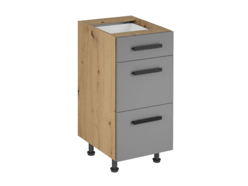 Apatinė virtuvės spintelė su 3 stalčiais, D40S3, klasikinė rankena, Langen, smėlio spalvos