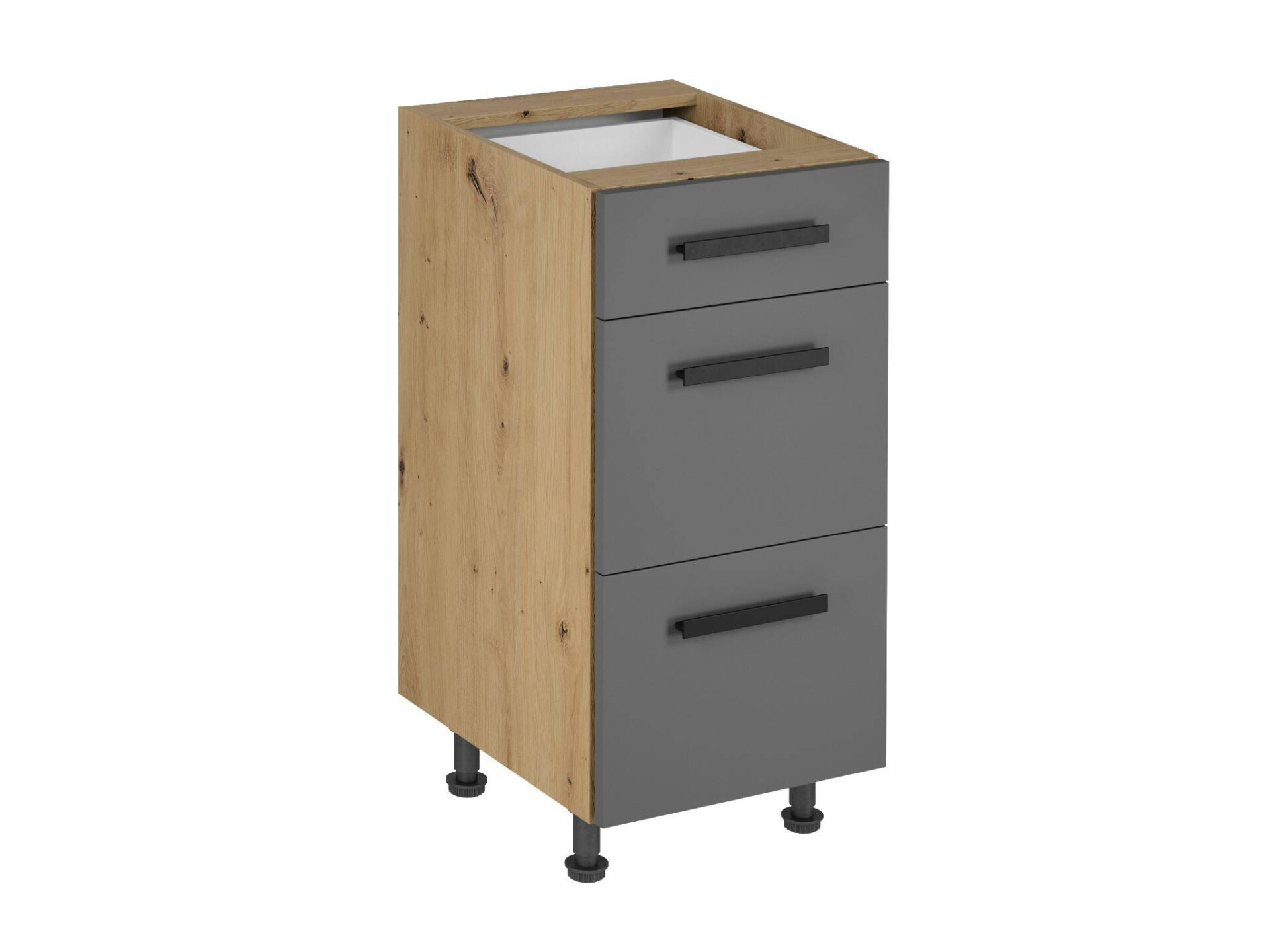 Apatinė virtuvės spintelė, 3 stalčiai, D40S3, klasikinė rankena, pilka