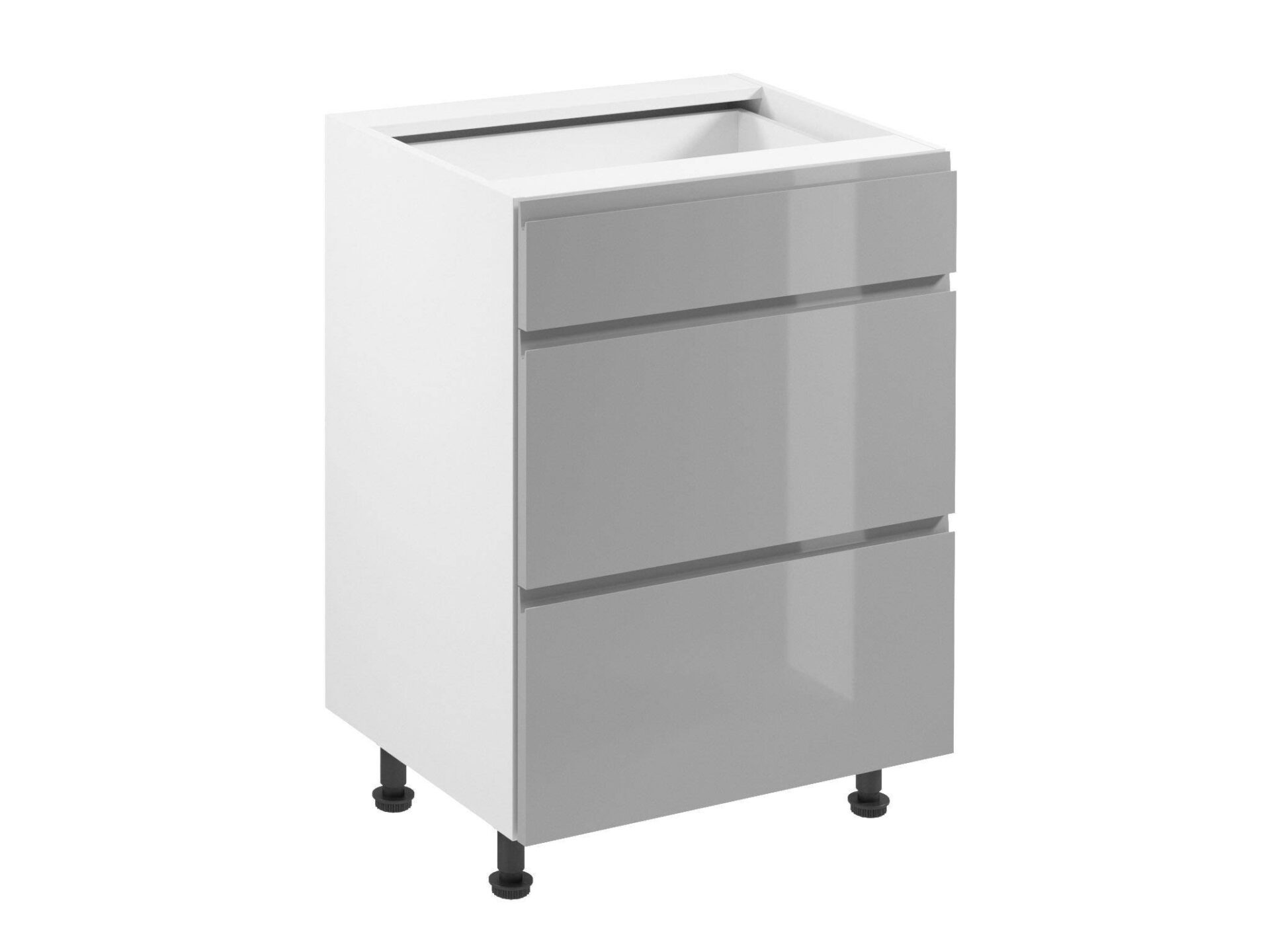 Apatinė virtuvės spintelė, 3 stalčiai, D60S3, drebulės pilka, blizgi