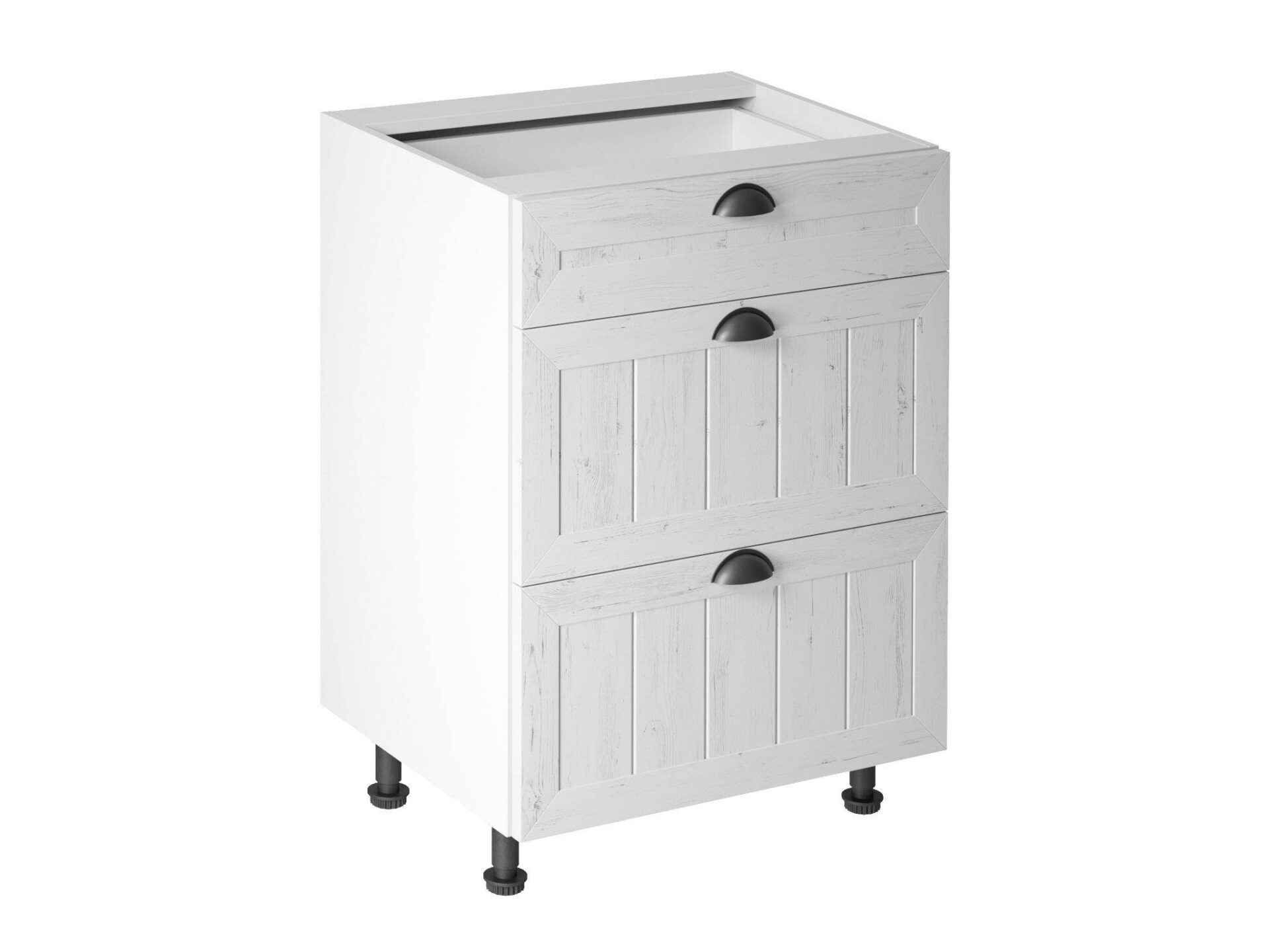 Apatinė virtuvės spintelė su 3 stalčiais, D60S3, provanso pušis, Andersen balta matinė