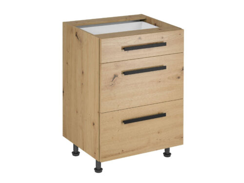 Apatinė virtuvės spintelė, 3 stalčiai, D60S3, klasikinė rankena, Langen Artisan