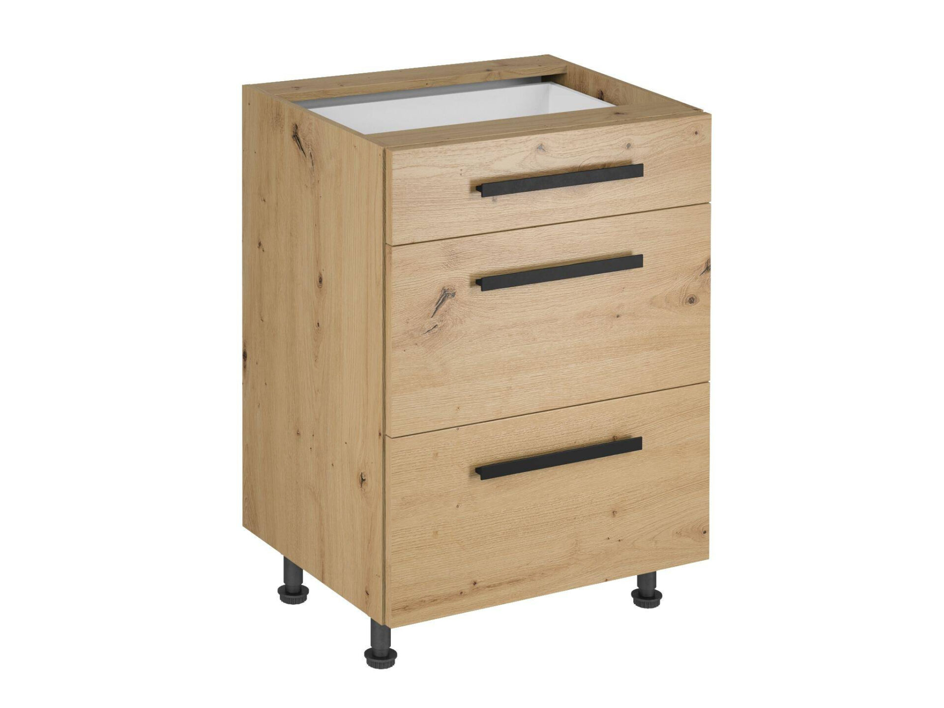 Apatinė virtuvės spintelė, 3 stalčiai, D60S3, klasikinė rankena, Langen Artisan