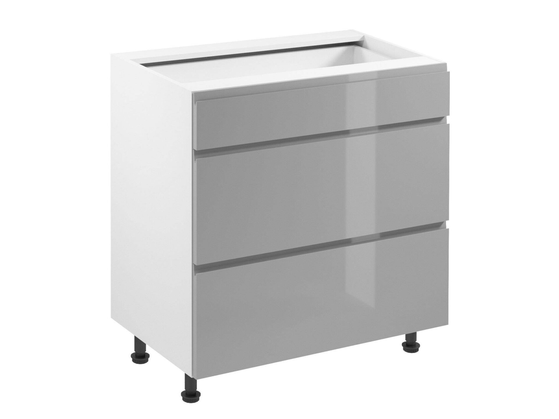 Apatinė virtuvės spintelė, 3 stalčiai, D80S3, drebulės pilka, blizgi