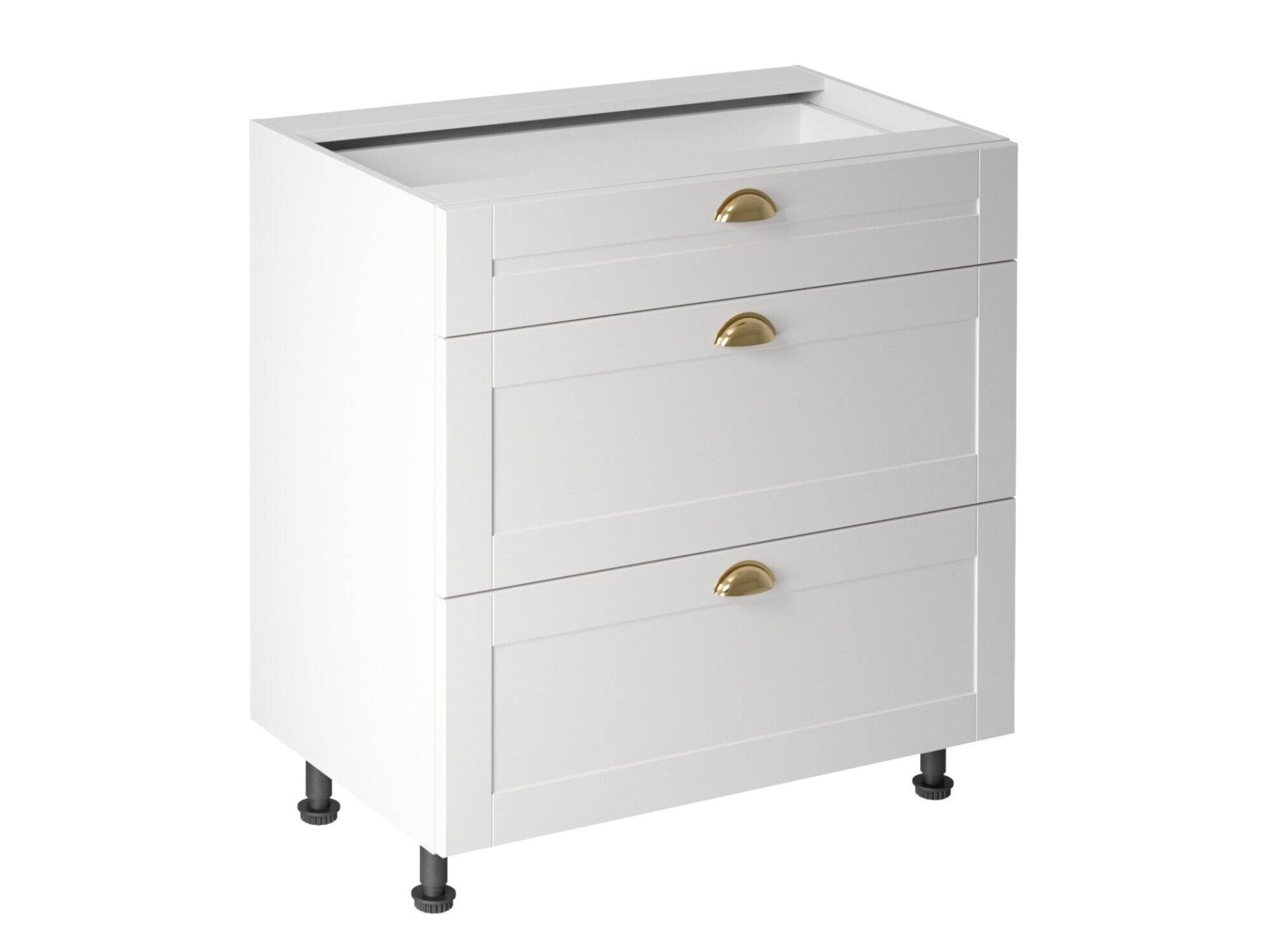 Apatinė virtuvės spintelė su 3 stalčiais, D80S3, Linea balta, matinė, balta