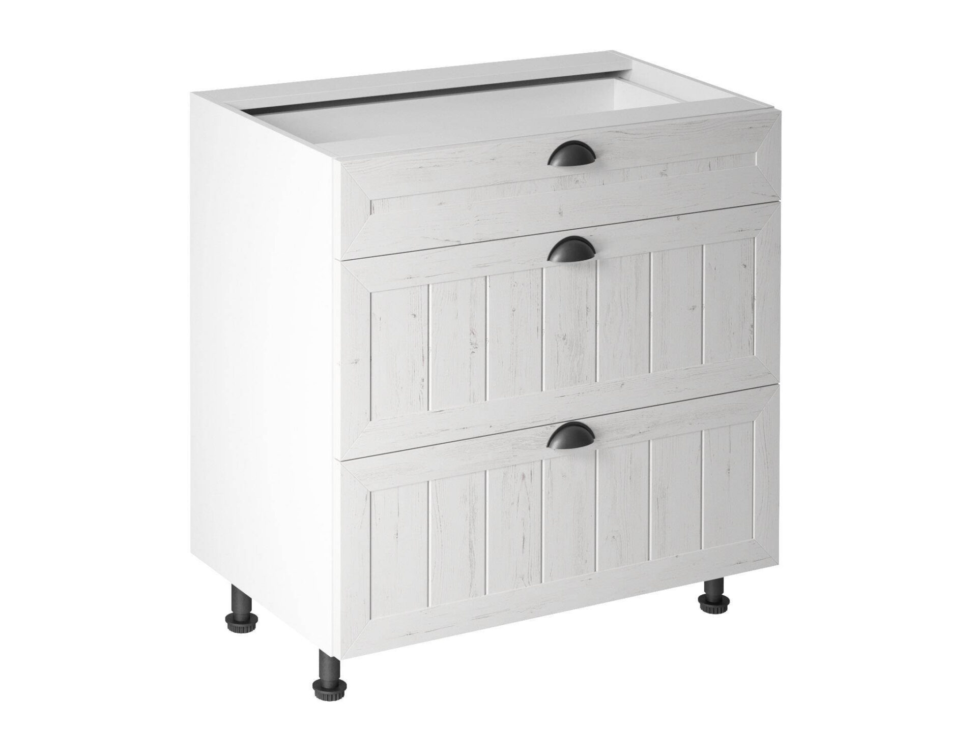 Apatinė virtuvės spintelė su 3 stalčiais, D80S3, provanso pušis, Andersen balta matinė