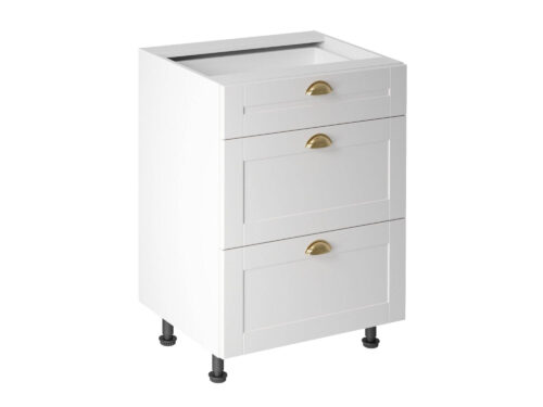 Apatinė virtuvės spintelė su 3 stalčiais, „Linea White D60S3“ matinės baltos spalvos