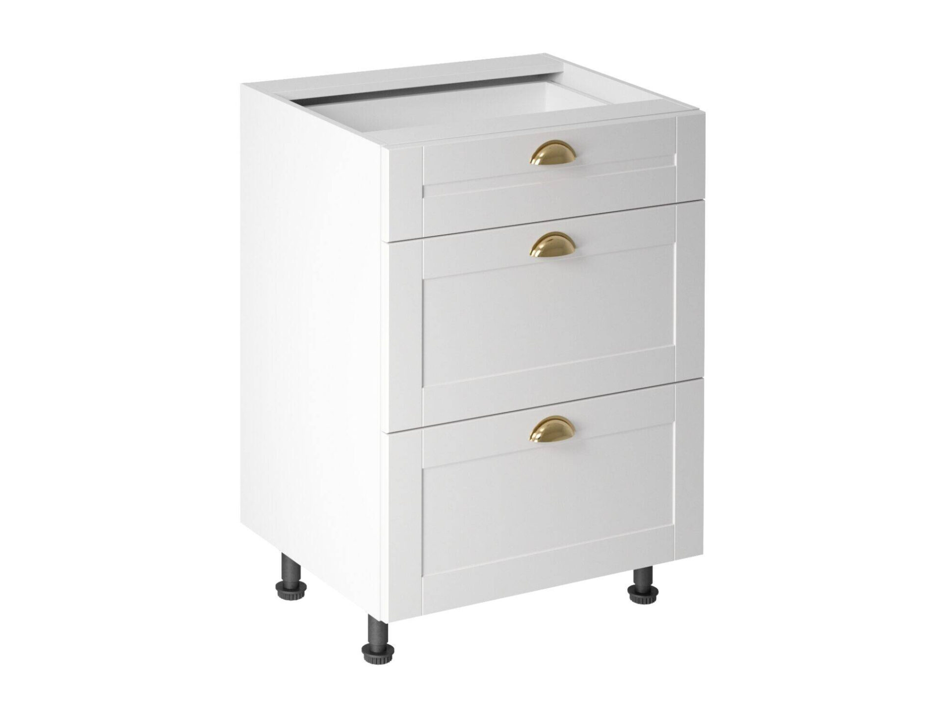 Apatinė virtuvės spintelė su 3 stalčiais, „Linea White D60S3“ matinės baltos spalvos