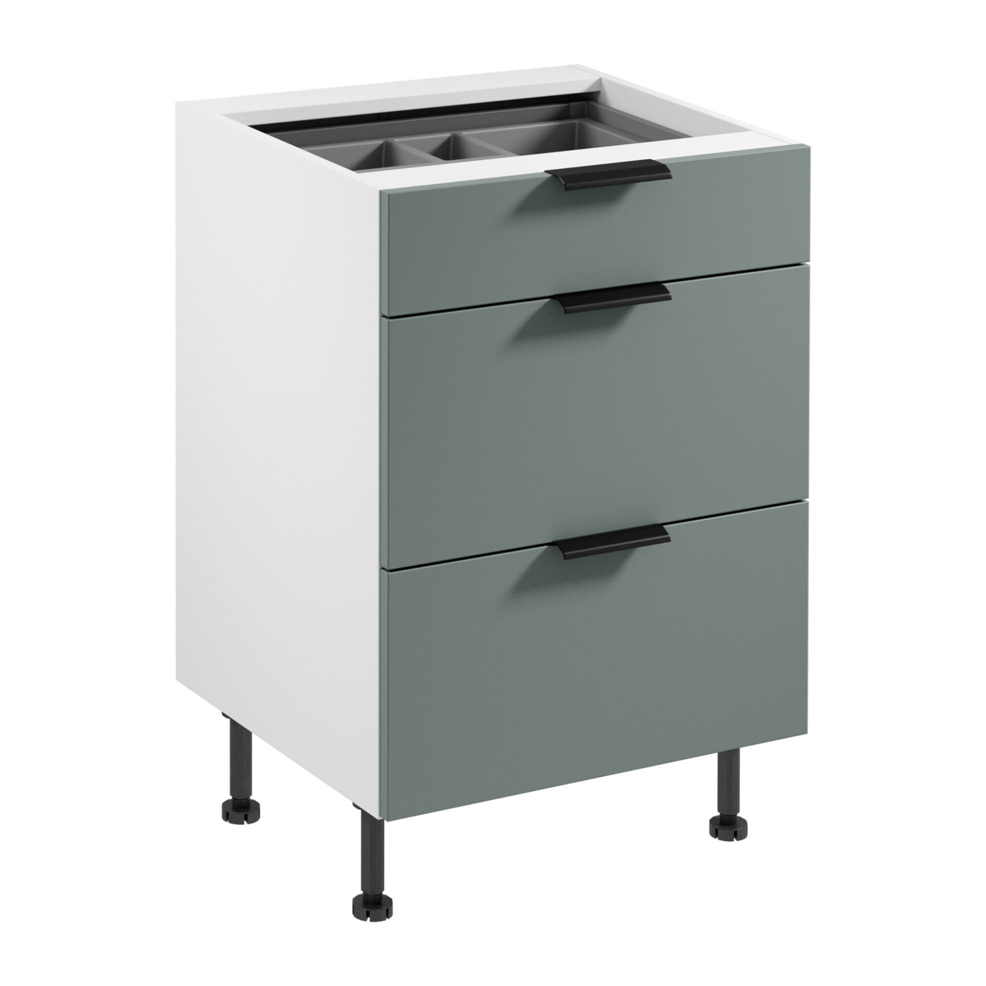 Apatinė virtuvės spintelė 3S su stalo įrankių įdėklu Sorento D60S3 AX balta žalia