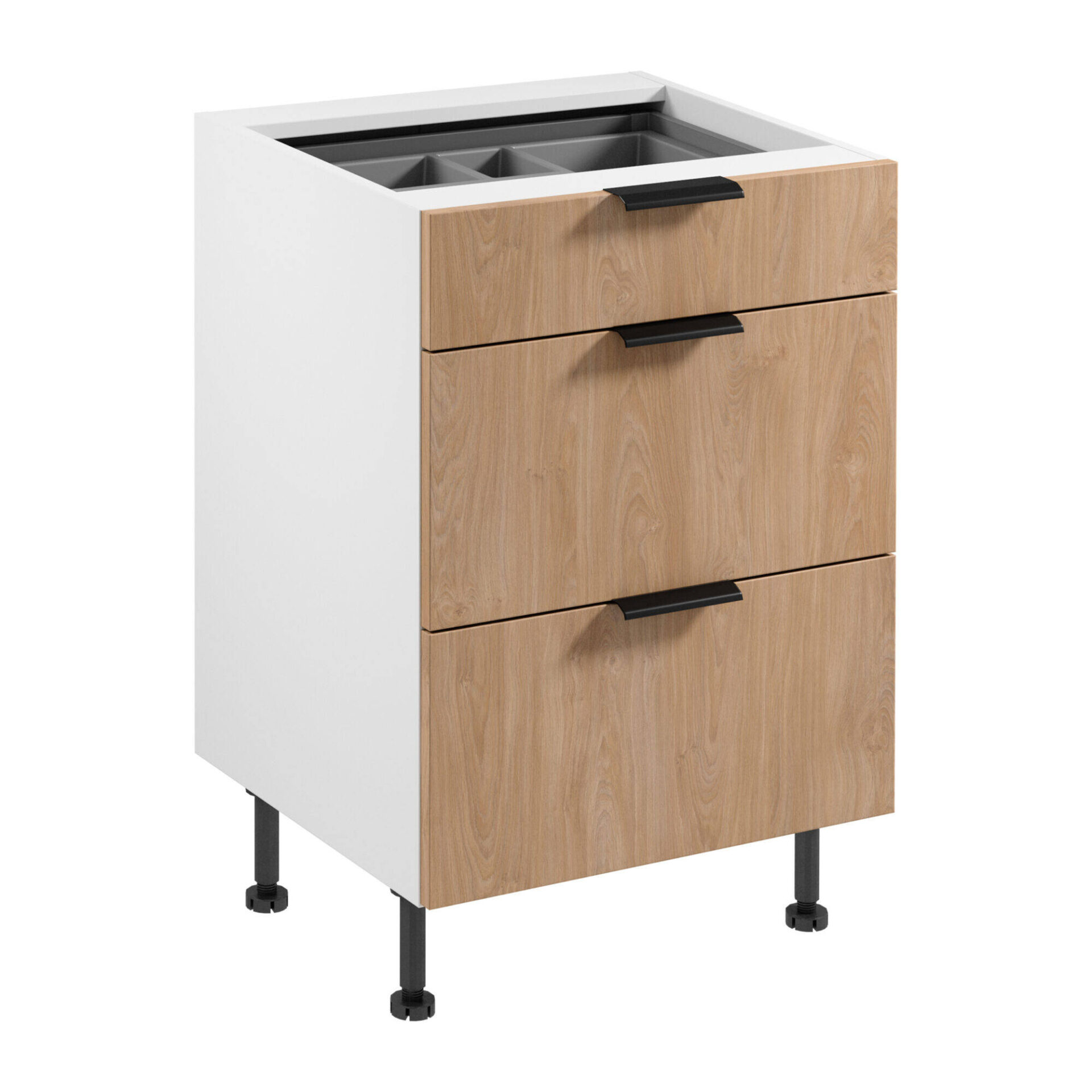 Apatinė virtuvės spintelė 3S su stalo įrankių įdėklu Sorento D60S3 AX matinės baltos spalvos Puccini