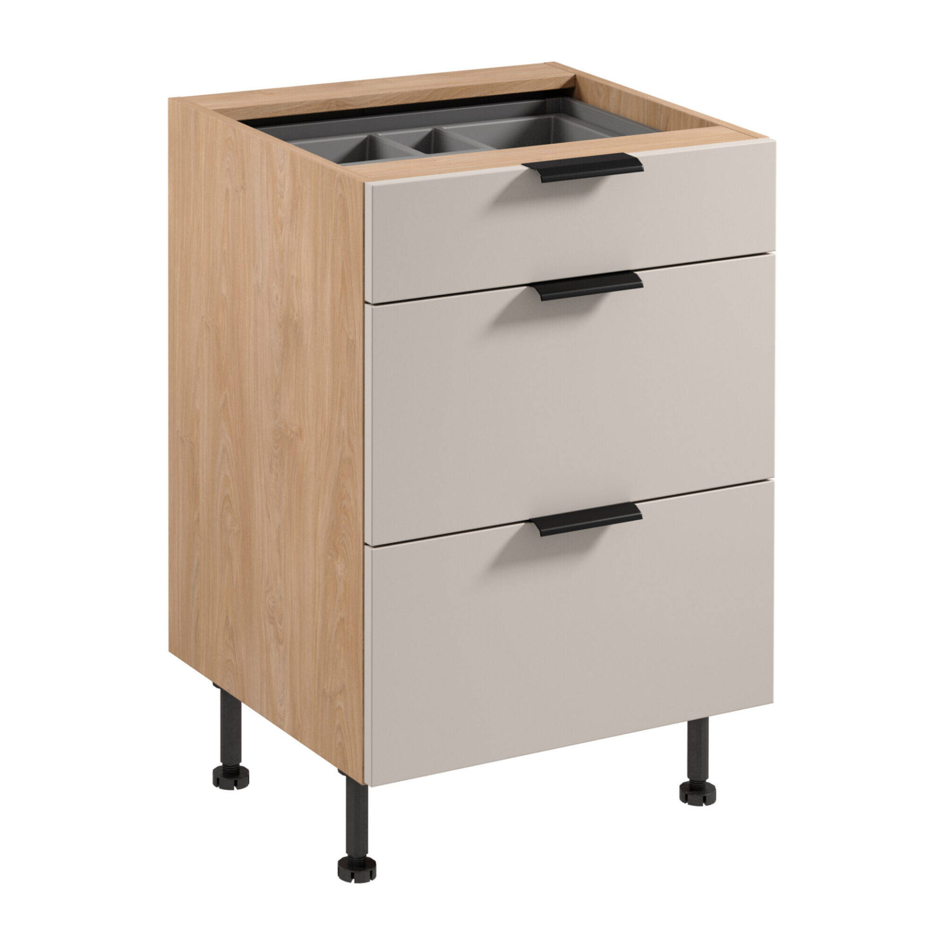 Apatinė virtuvės spintelė 3S su stalo įrankių įdėklu Sorento D60S3 AX Puccini matinės smėlio spalvos