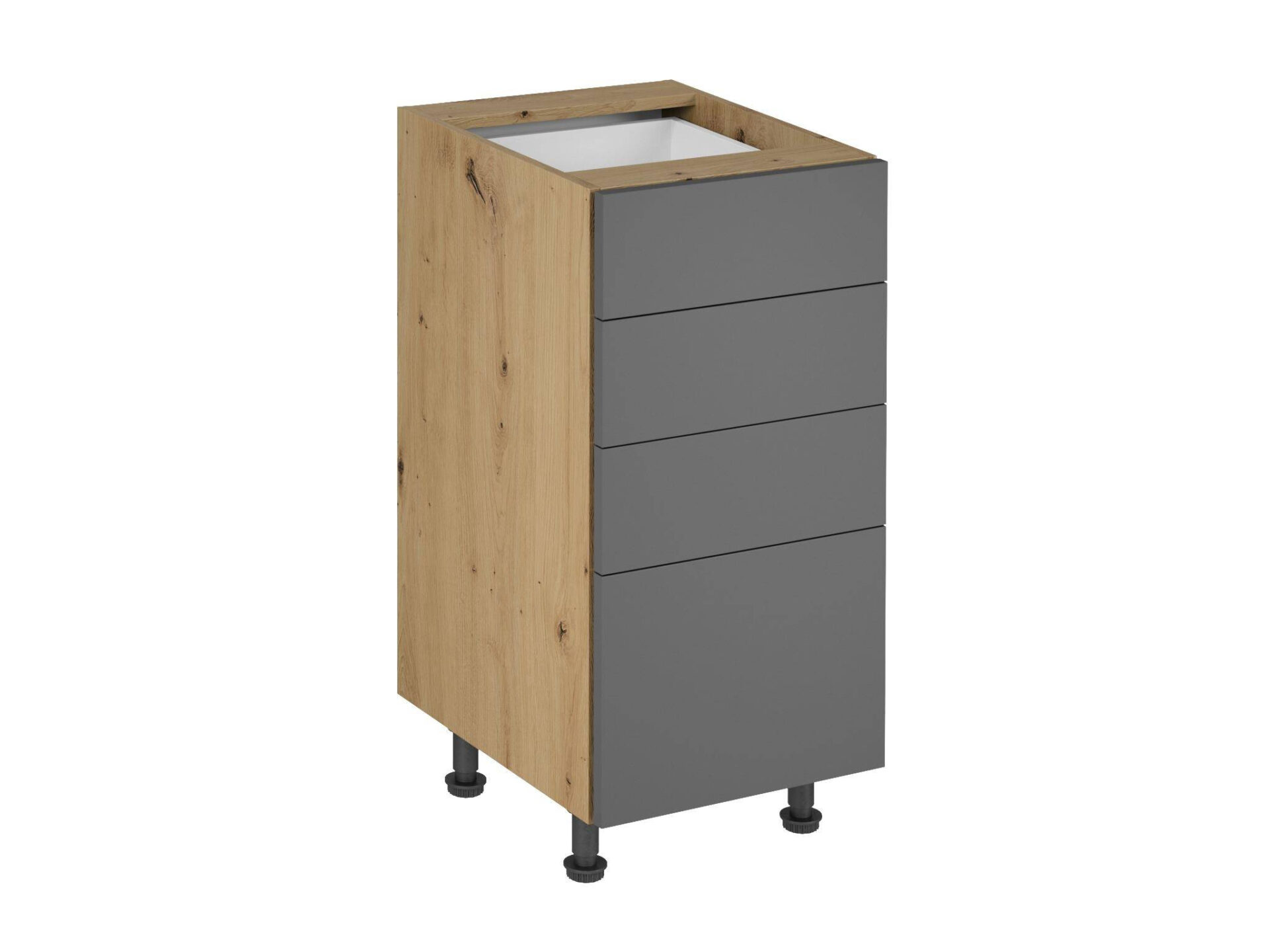 Apatinė virtuvės spintelė, 4 stalčiai, D40S4, atidaroma stumiant, pilka, Langen