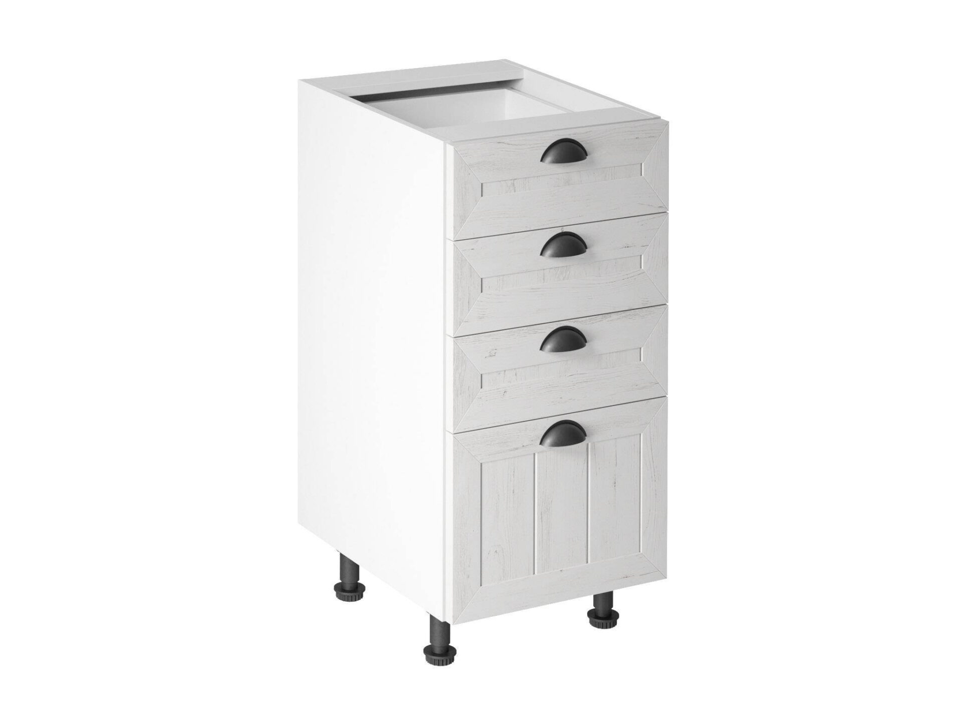 Apatinė virtuvės spintelė su 4 stalčiais, D40S4, provanso pušis, Andersen balta matinė