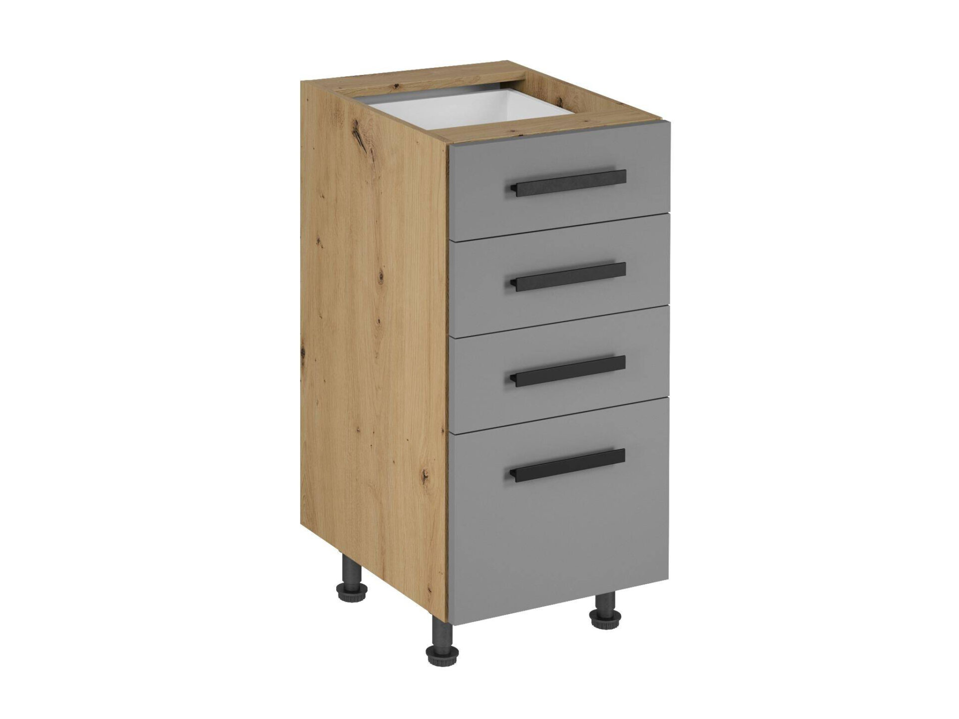 Apatinė virtuvės spintelė su 4 stalčiais, D40S4, klasikinė rankena, Langen, smėlio spalvos