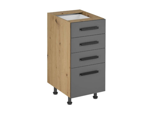 Apatinė virtuvės spintelė su 4 stalčiais, D40S4, klasikinė rankena, Langen, pilka