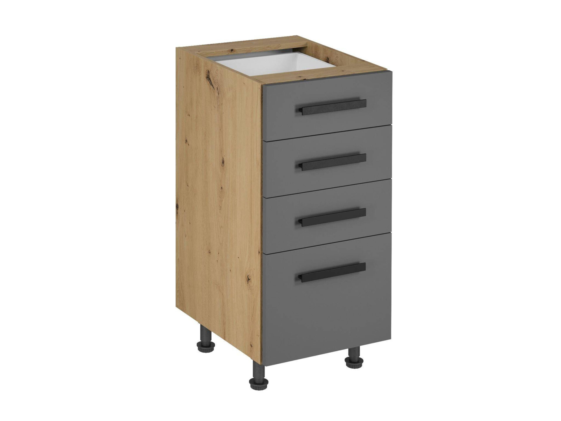 Apatinė virtuvės spintelė su 4 stalčiais, D40S4, klasikinė rankena, Langen, pilka